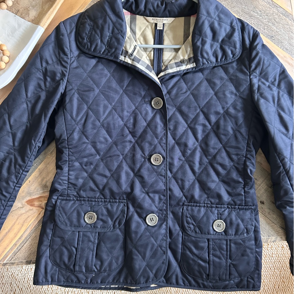 WOMENS NAVY QUILTED BURBERRY JACKET